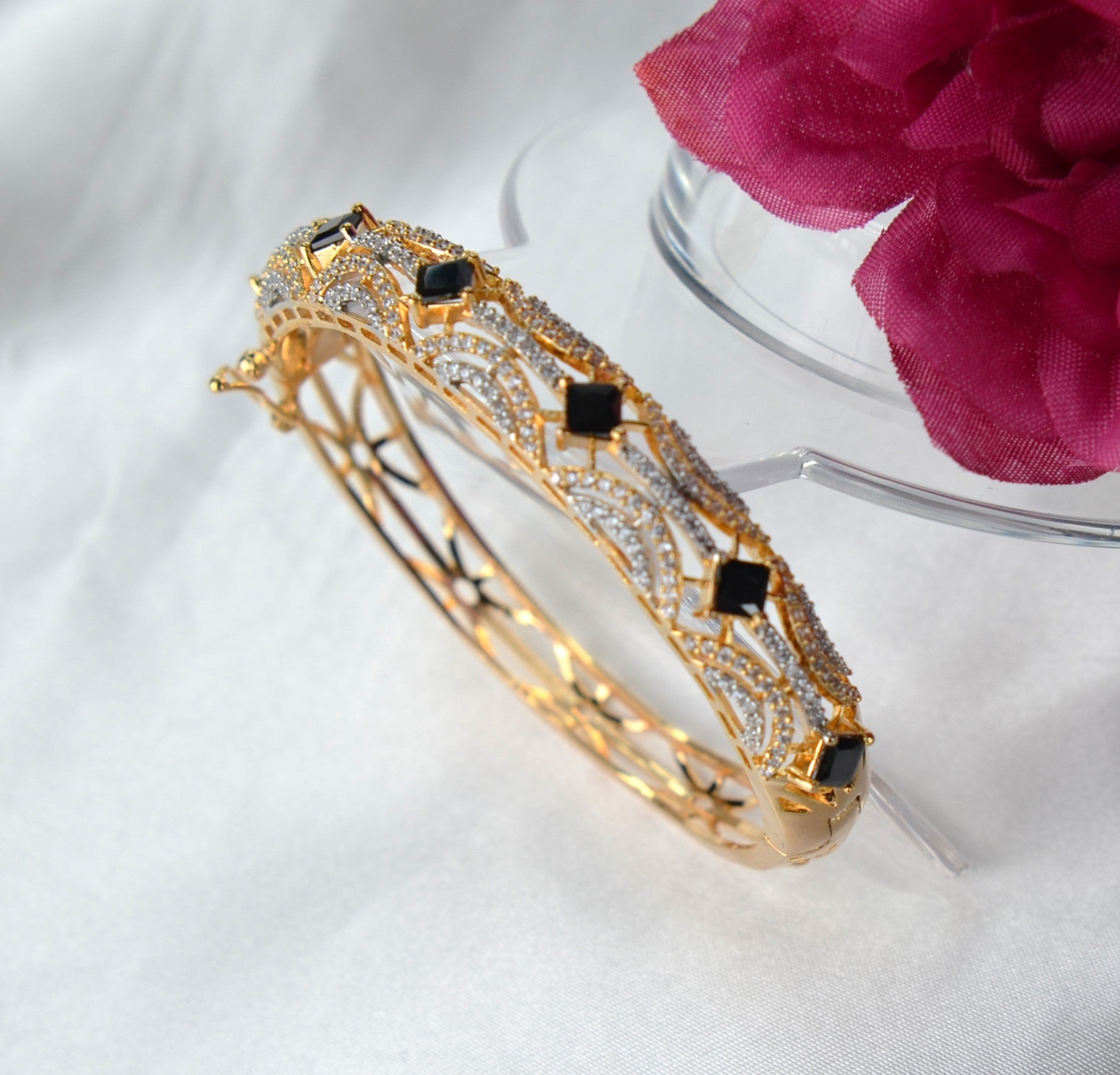 Openable Gold Polish Cubic Zirconia Bracelet