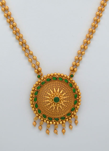 Traditional Antique Gold Pendant Matar Mala Necklace with Studs Set