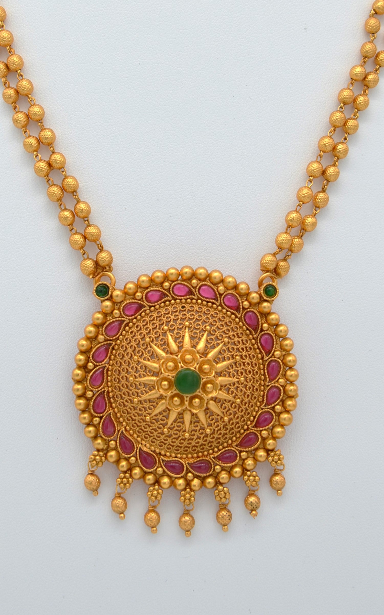 Traditional Antique Gold Pendant Matar Mala Necklace with Studs Set