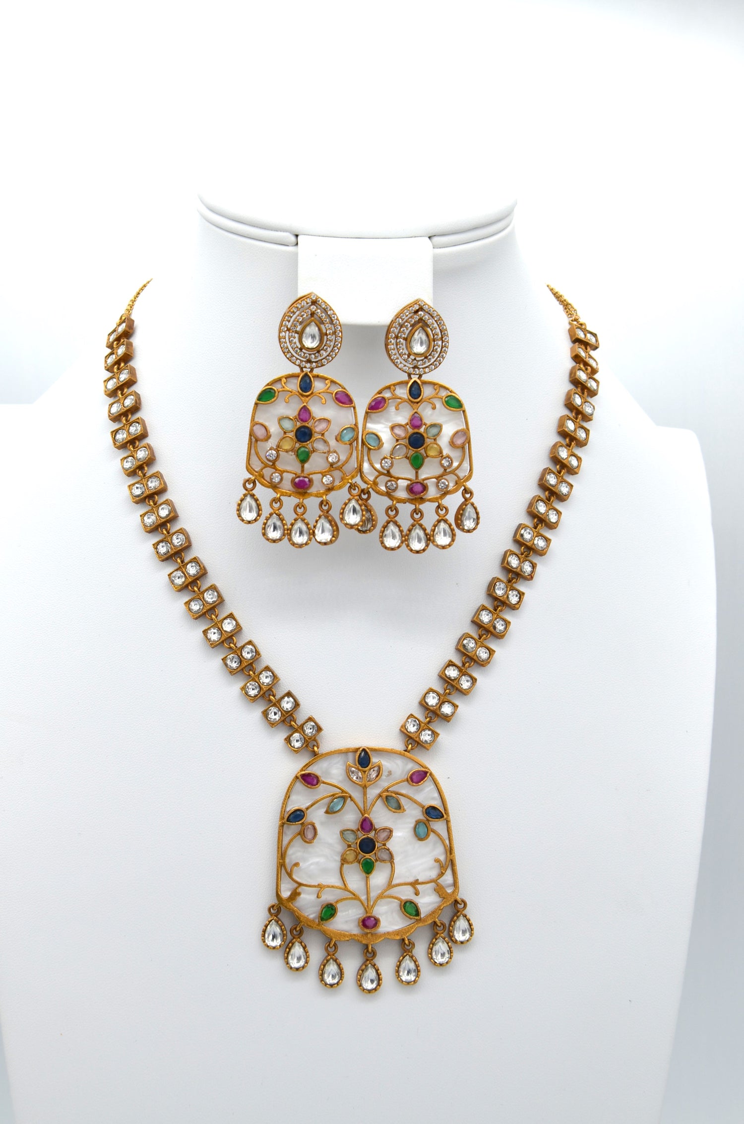 Apala Polish Navratan Polki Kundan Necklace Set