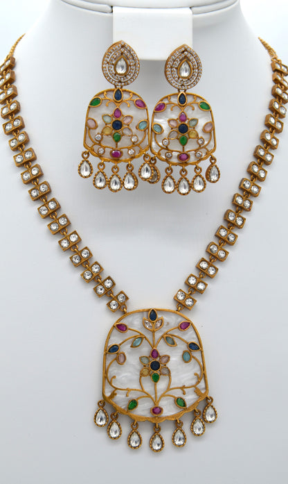 Apala Polish Navratan Polki Kundan Necklace Set