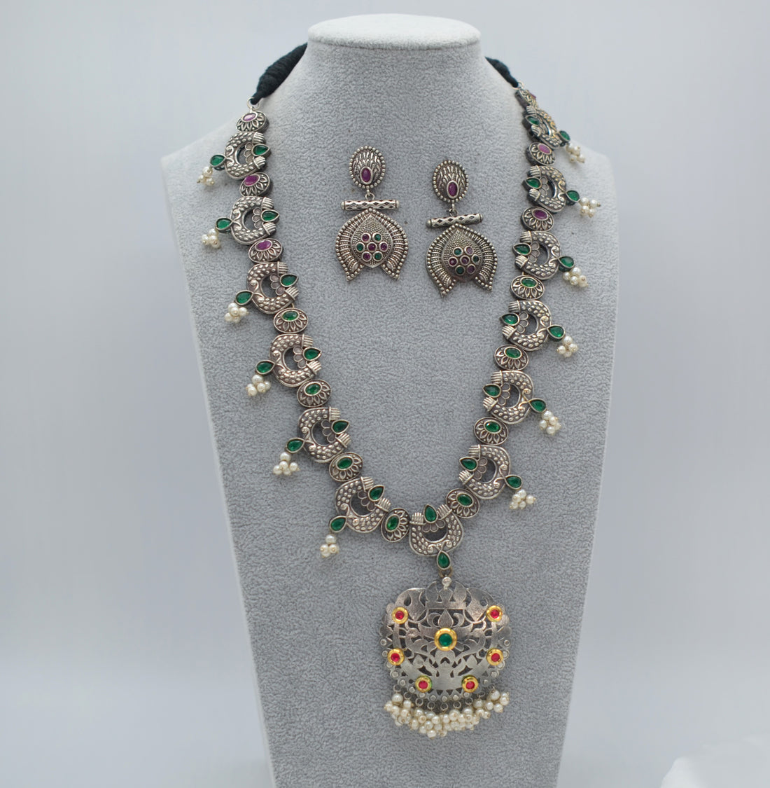 German Silver Kemp Stone Afghani Necklace set