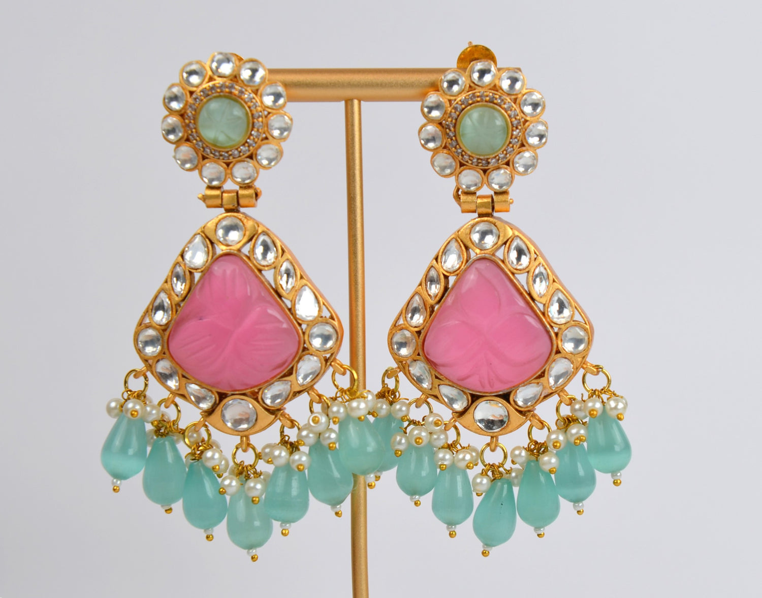 Craved Stone Pastel Multicolor Danglers Earrings