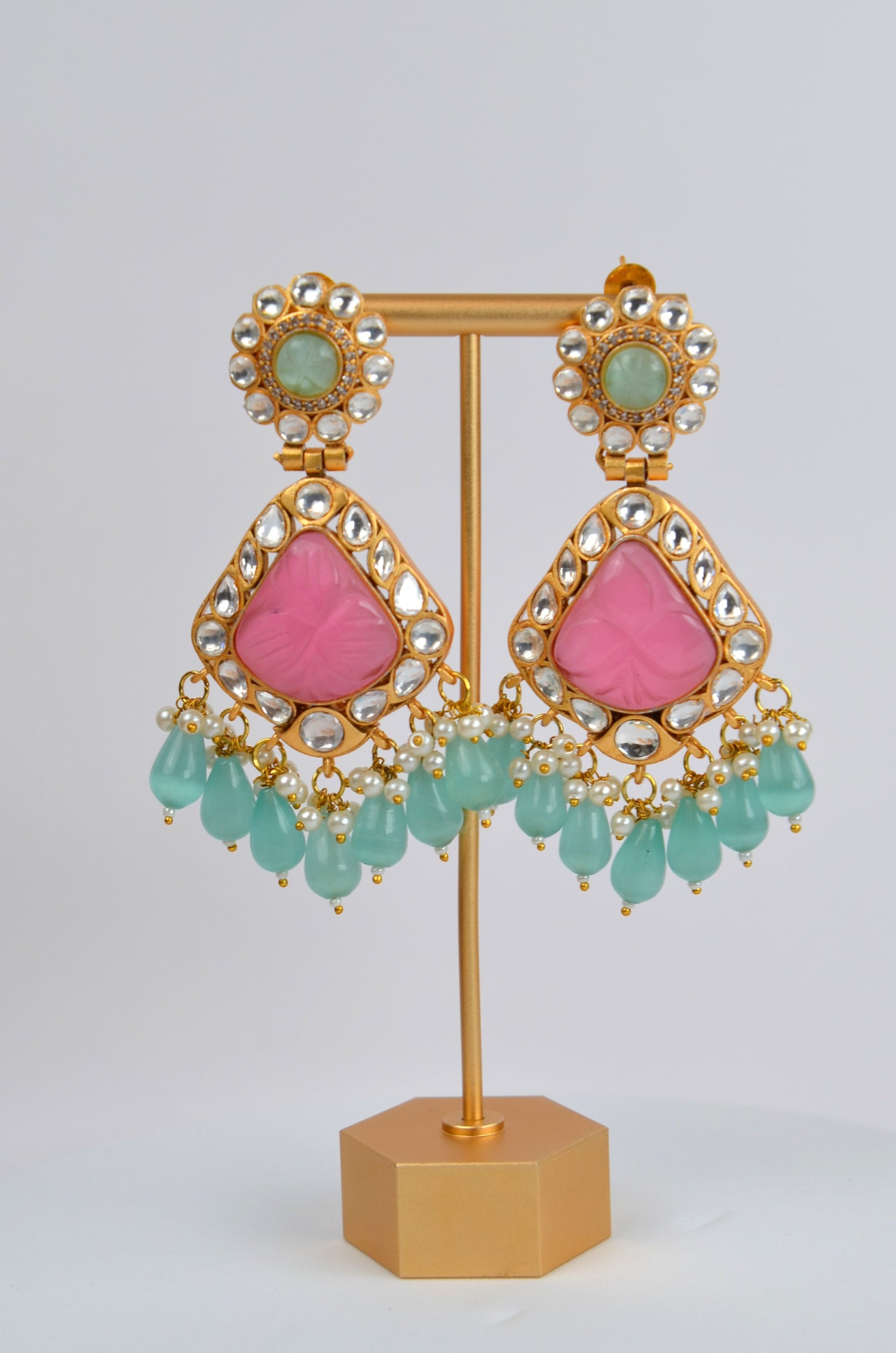 Craved Stone Pastel Multicolor Danglers Earrings