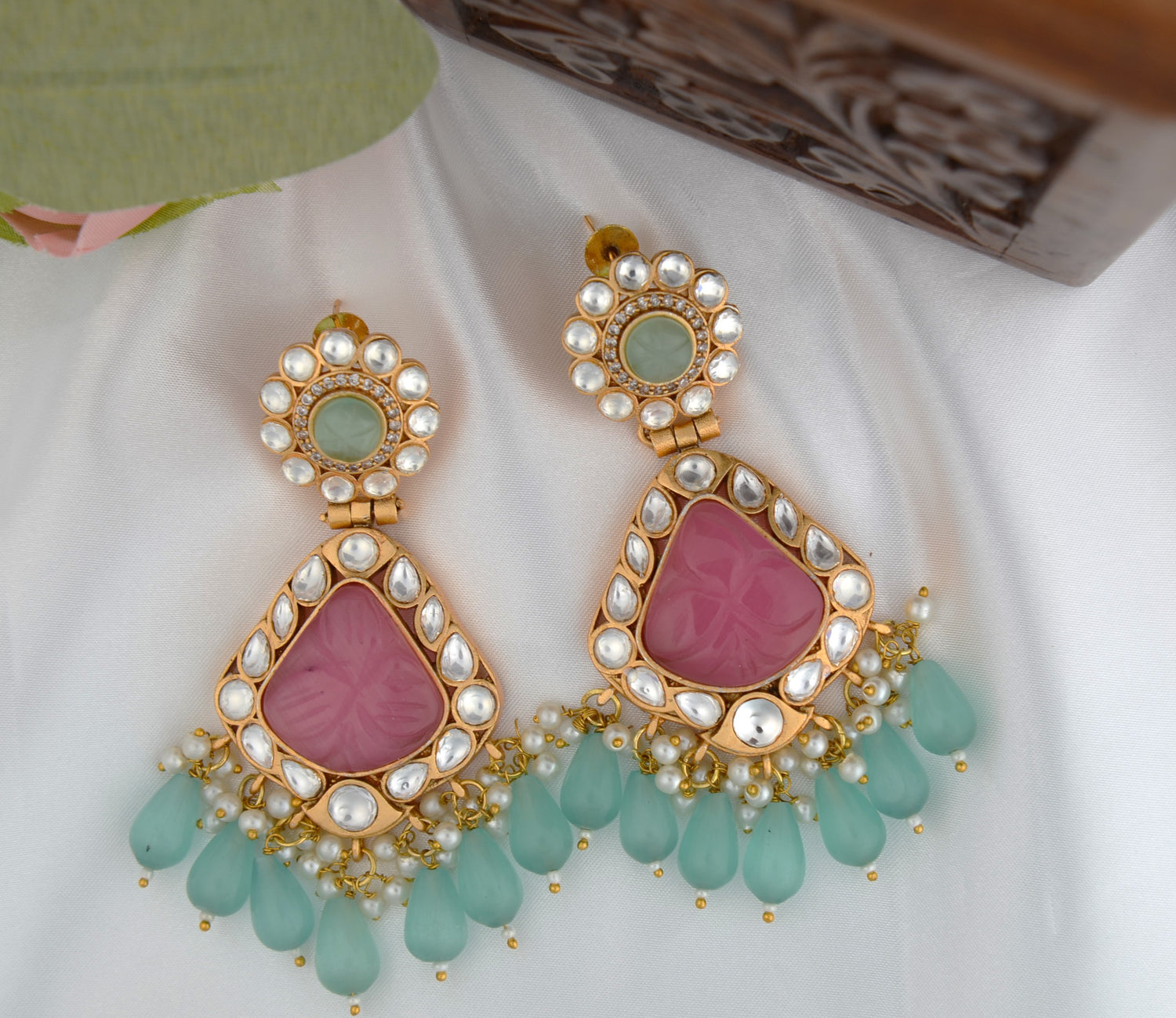 Craved Stone Pastel Multicolor Danglers Earrings