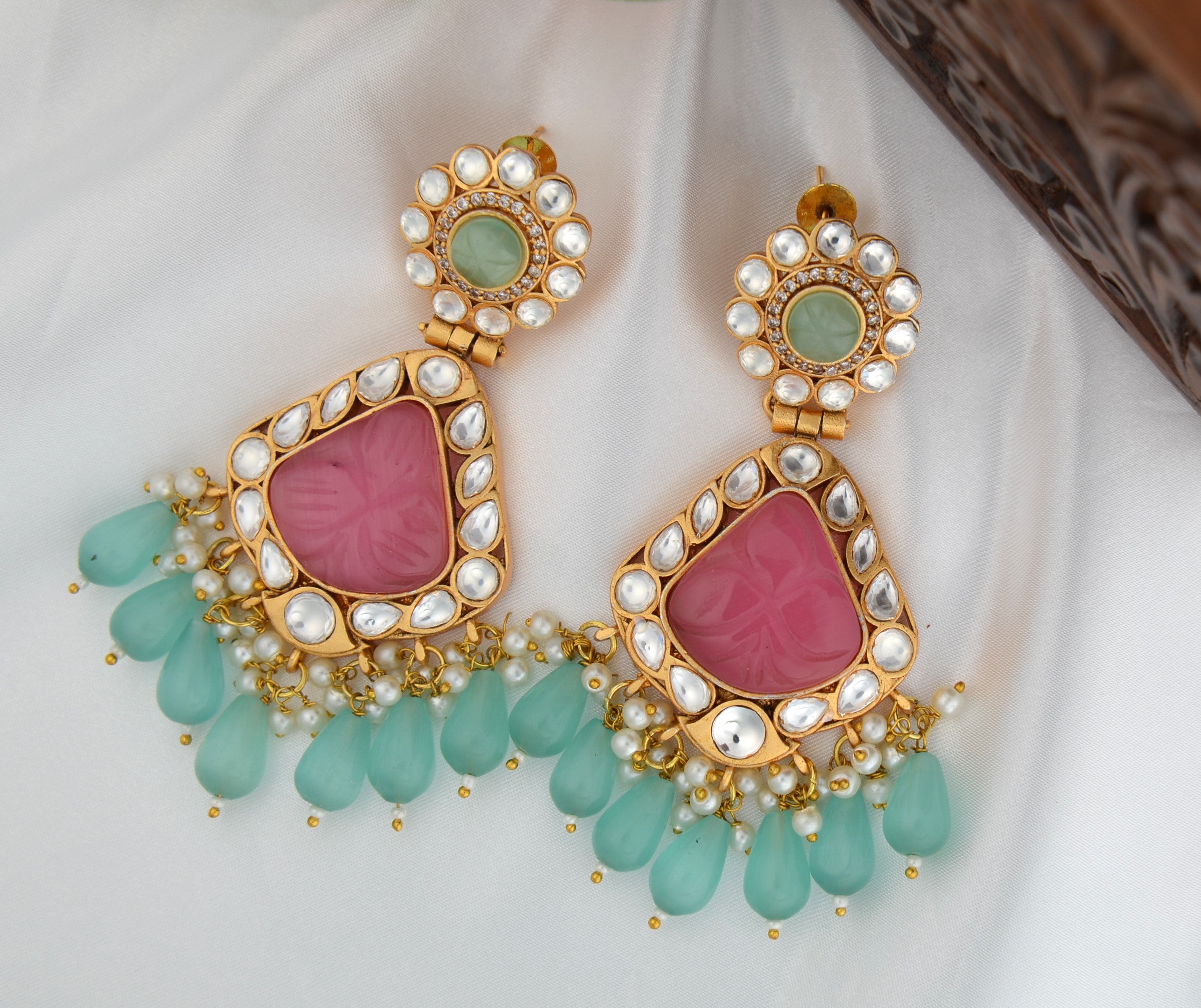 Craved Stone Pastel Multicolor Danglers Earrings