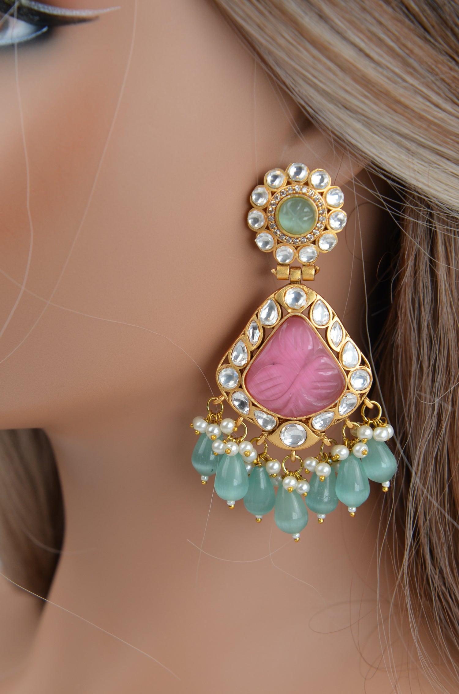 Craved Stone Pastel Multicolor Danglers Earrings