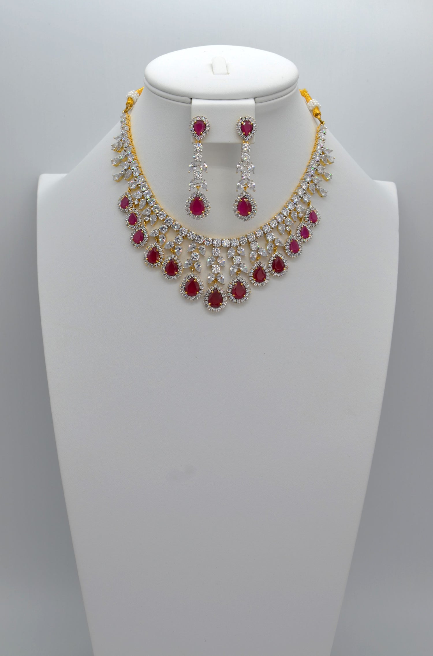 Ruby Swarovski Diamond Necklace Earrings Set