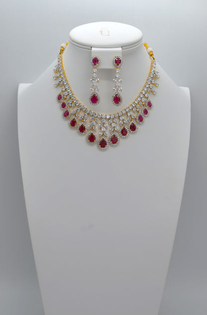 Ruby Swarovski Diamond Necklace Earrings Set