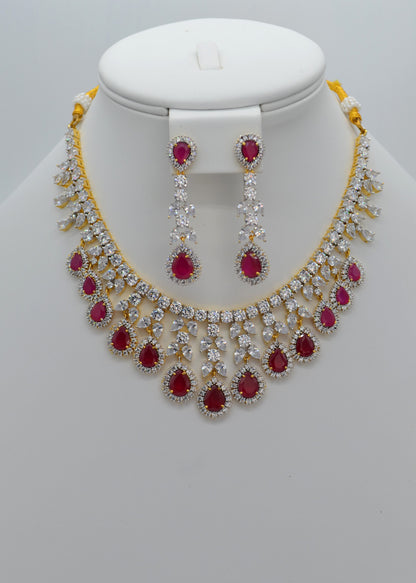 Ruby Swarovski Diamond Necklace Earrings Set