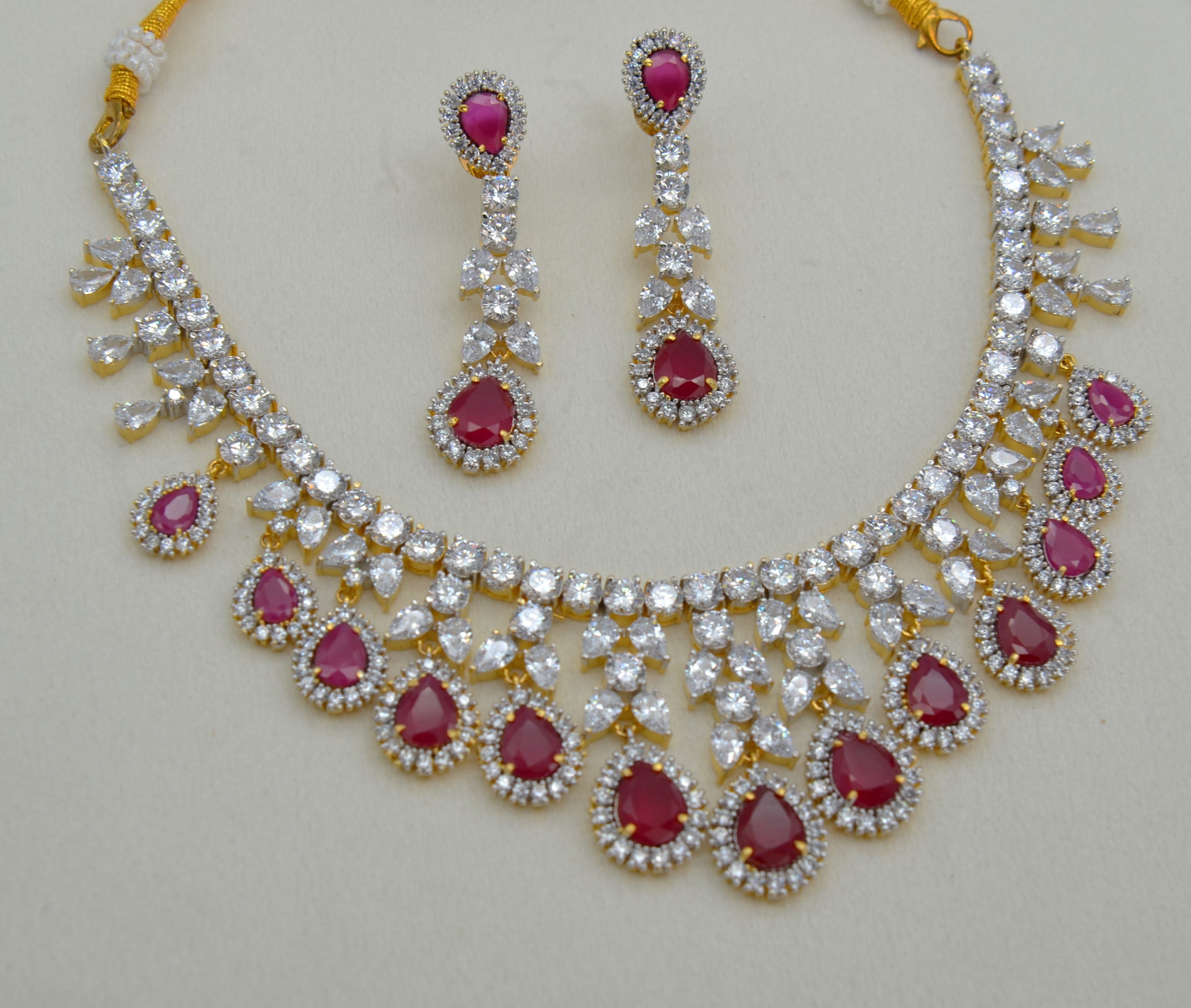 Ruby Swarovski Diamond Necklace Earrings Set