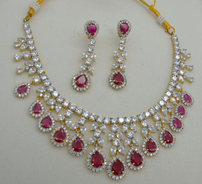 Ruby Swarovski Diamond Necklace Earrings Set