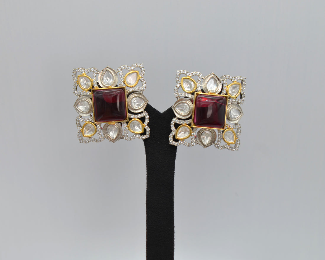 Ruby Oversized Kundan Studs &amp; Finger Ring Set