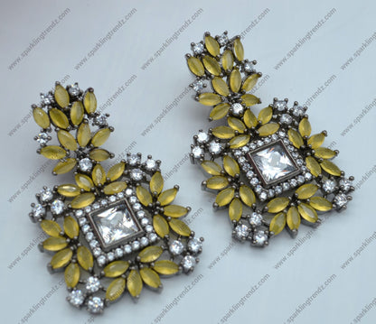 Monalisa Cz Studded Earrings In Victorian Finish Yellow