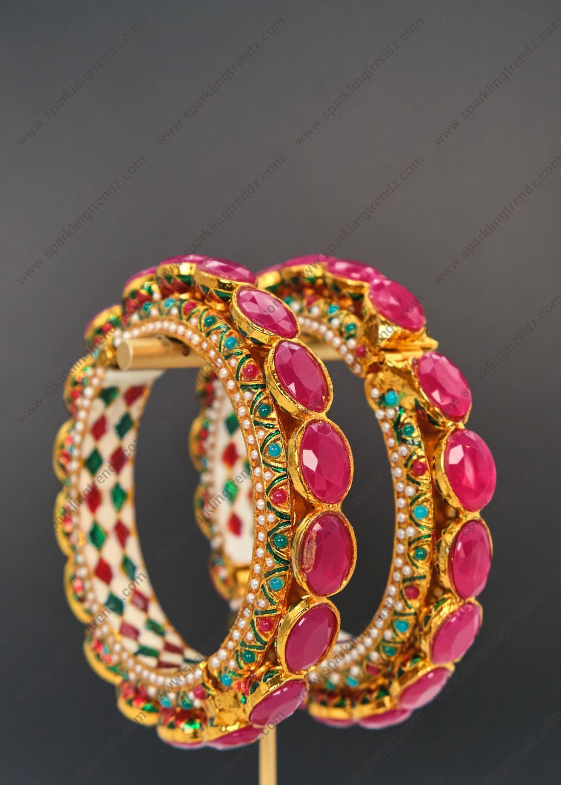 Pacheli Ruby Stone Jadau Openable Kada - Pair / Single 2.4 Bangles