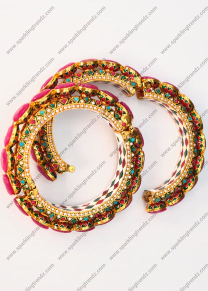 Pacheli Ruby Stone Jadau Openable Kada - Pair / Single 2.4 Bangles