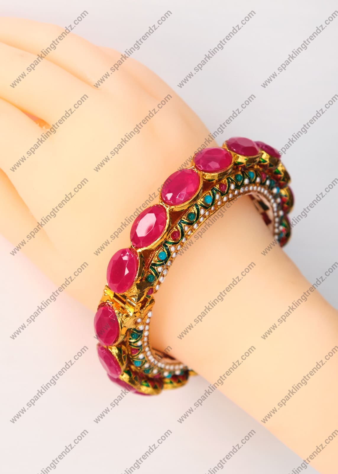 Pacheli Ruby Stone Jadau Openable Kada - Pair / Single Bangles