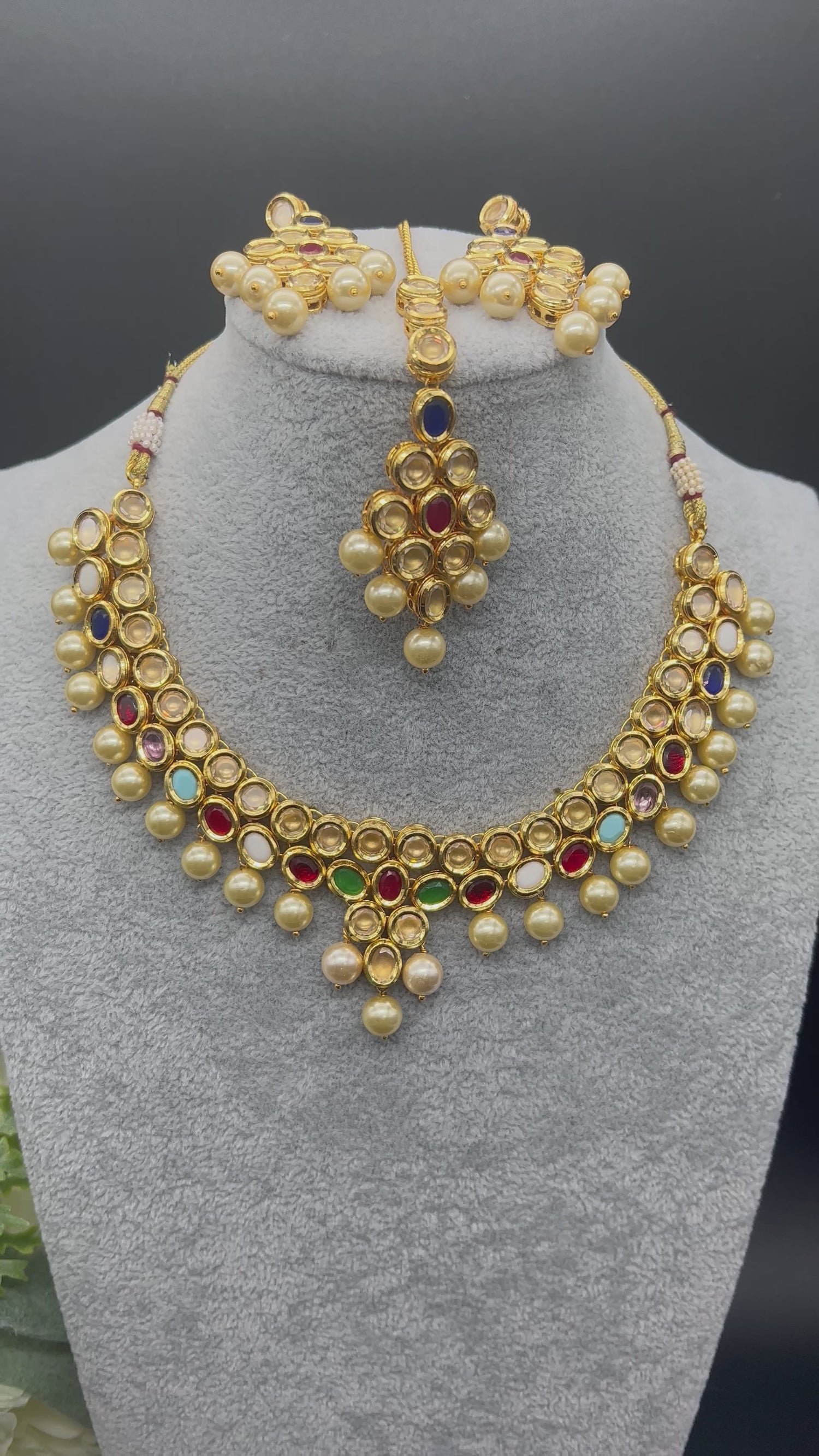 Amira Navratan Uncut Kundan Choker Necklace Set With Tikka