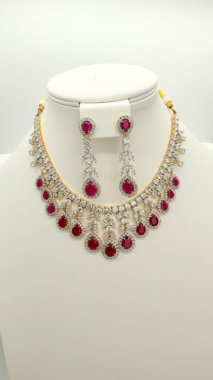 Ruby Swarovski Diamond Necklace Earrings Set