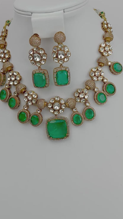 Ananya Doublet Kundan Necklace Set - Rama Green