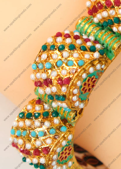 Statement Rajwadi Jadau Kada - Pair / Single Bangles