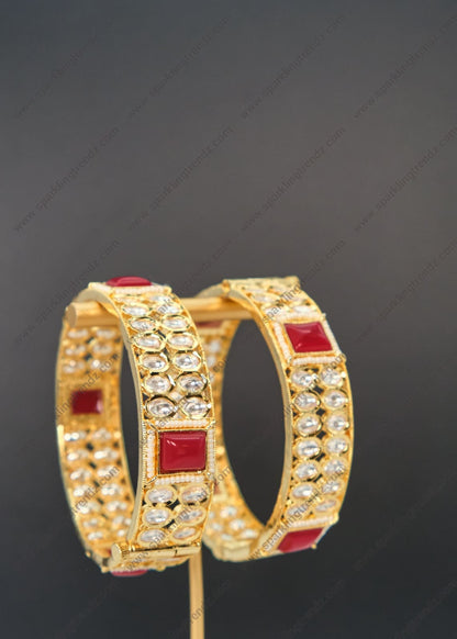 Tyaani Kundan With Maroon Stone Openable Kada - Size 2.4 Bangles