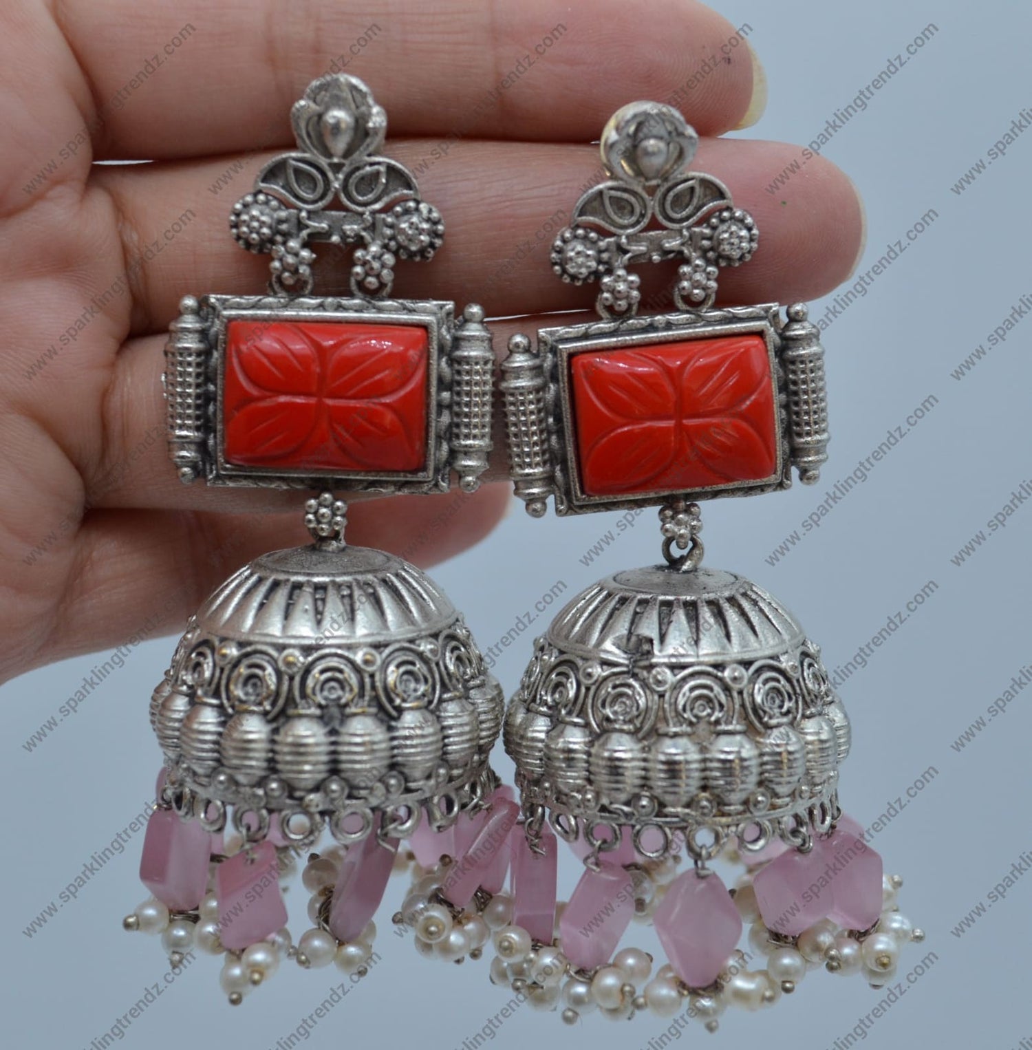 92.5 Silver Coated Big Jhumki Earrings