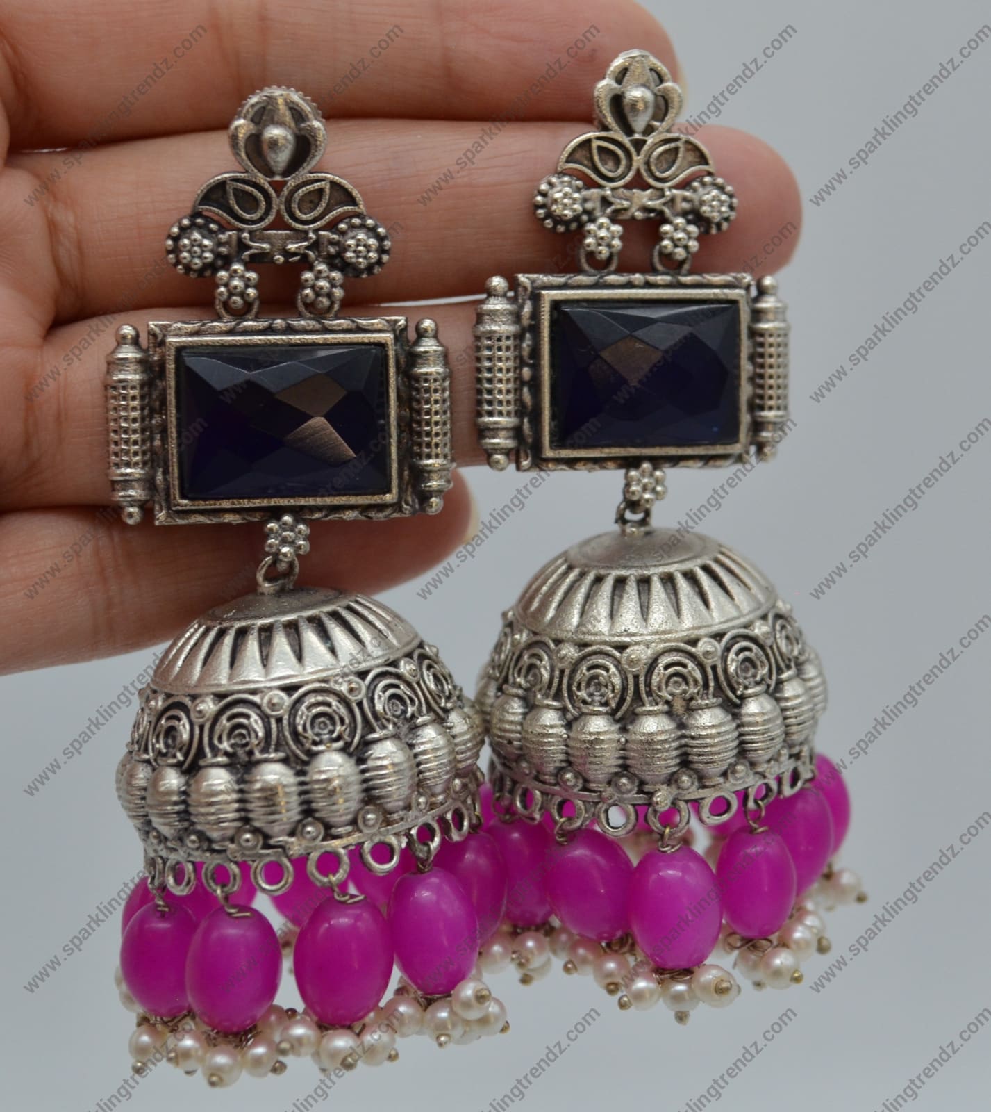 92.5 Silver Coated Big Jhumki Earrings