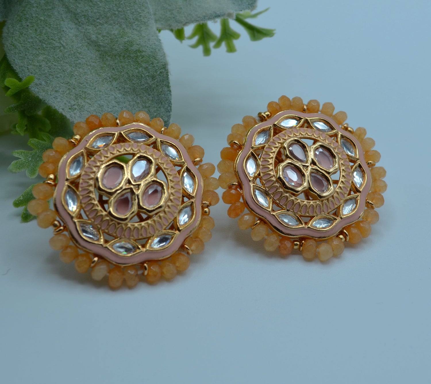 Meenakari Uncut Kundan Oversized Studs Earrings