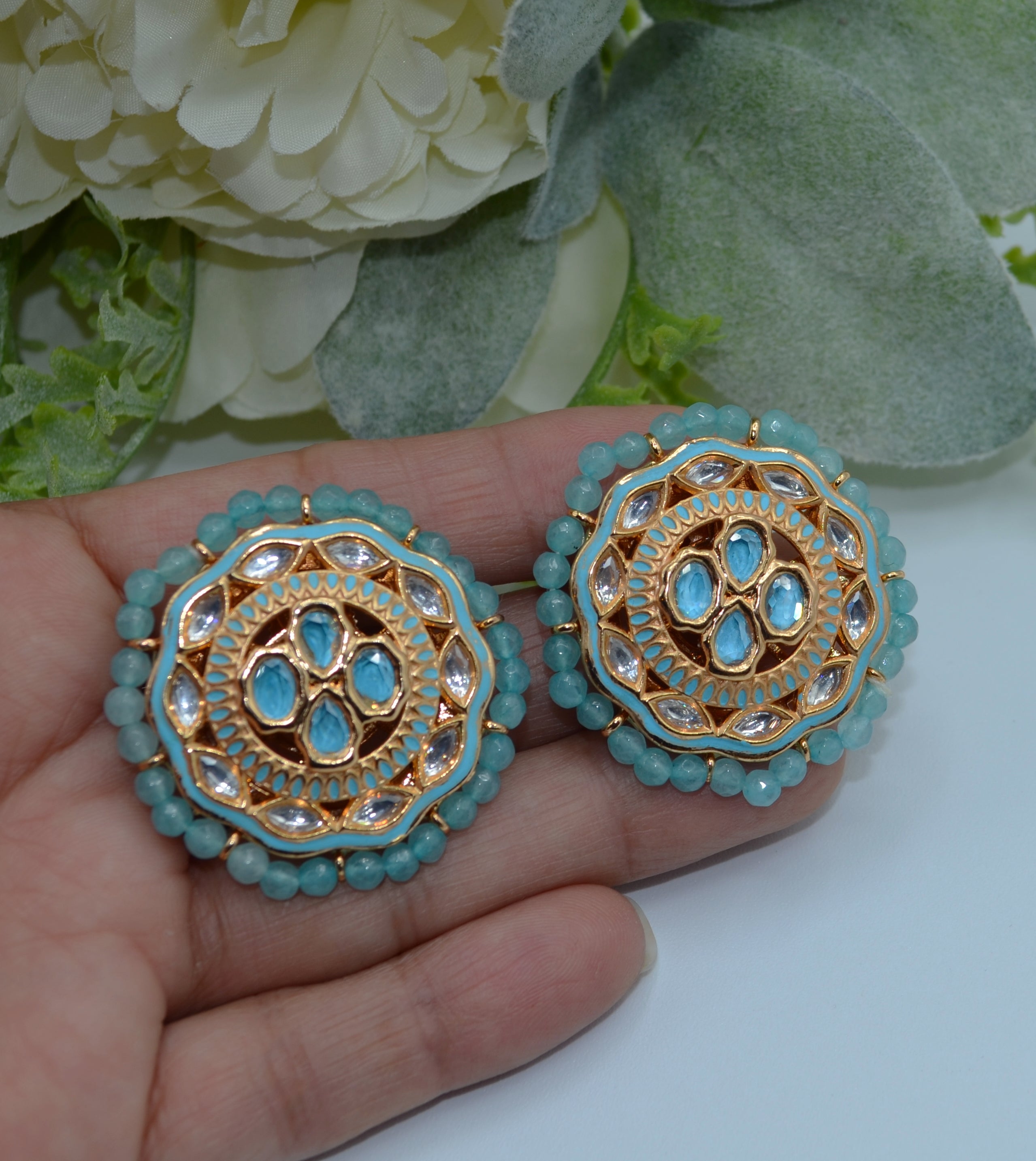 Meenakari Uncut Kundan Oversized Studs Earrings