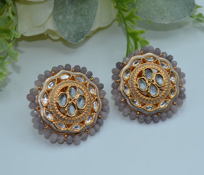 Meenakari Uncut Kundan Oversized Studs Earrings