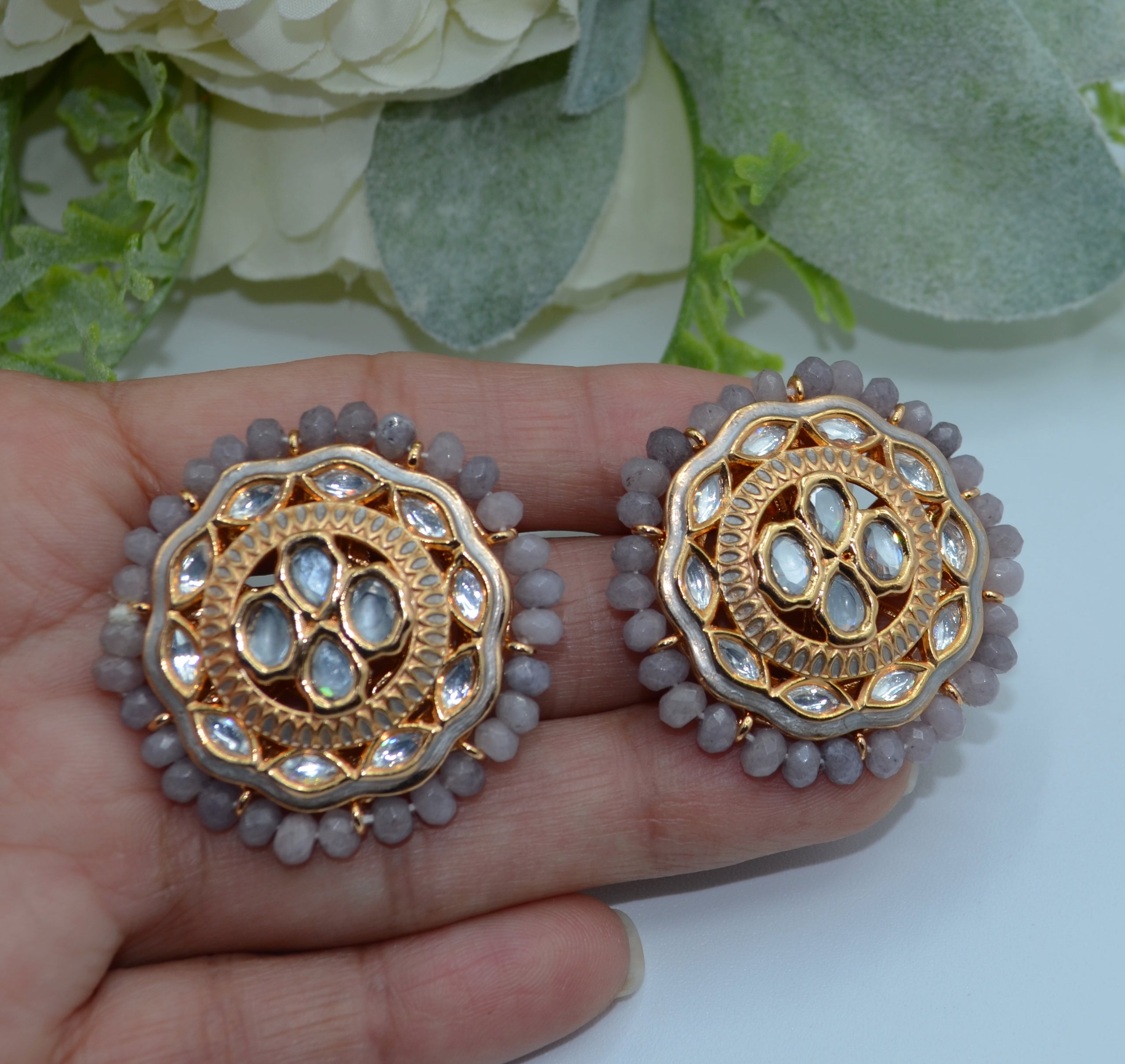 Meenakari Uncut Kundan Oversized Studs Earrings