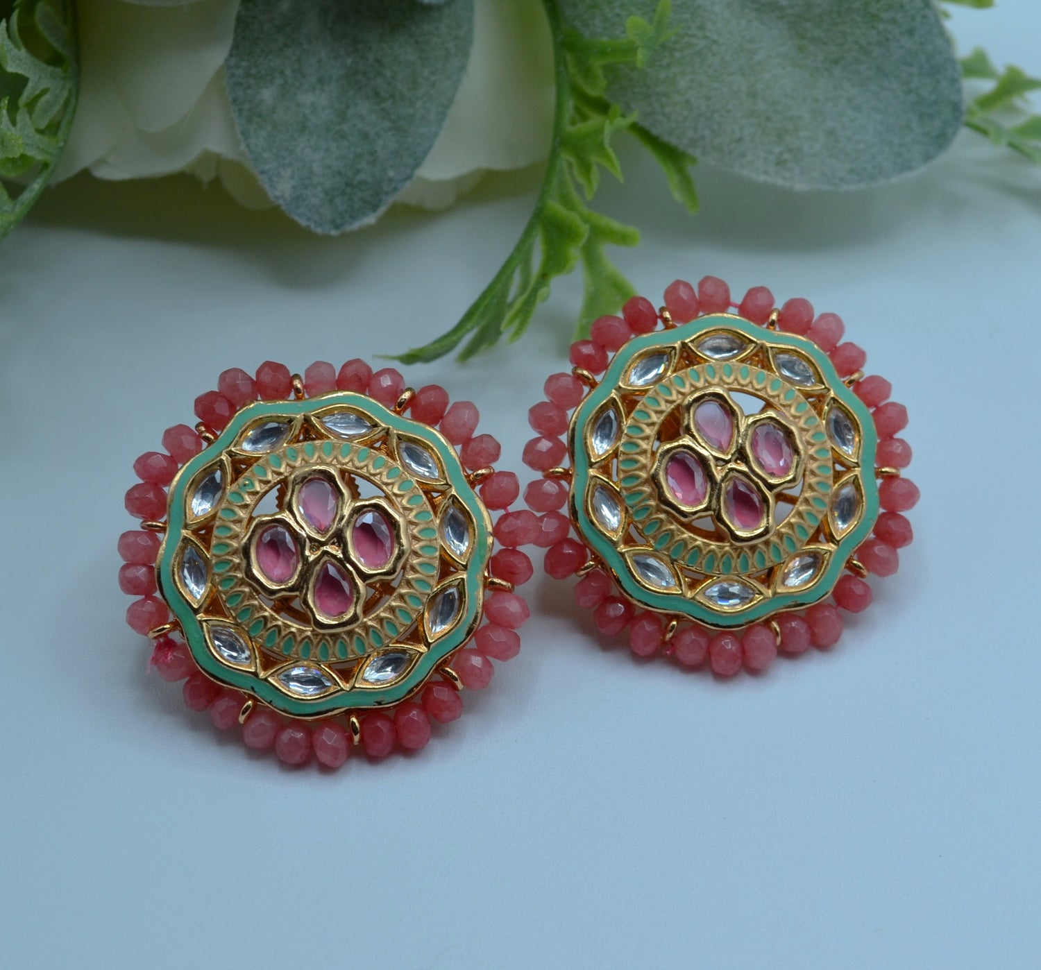 Meenakari Uncut Kundan Oversized Studs Earrings