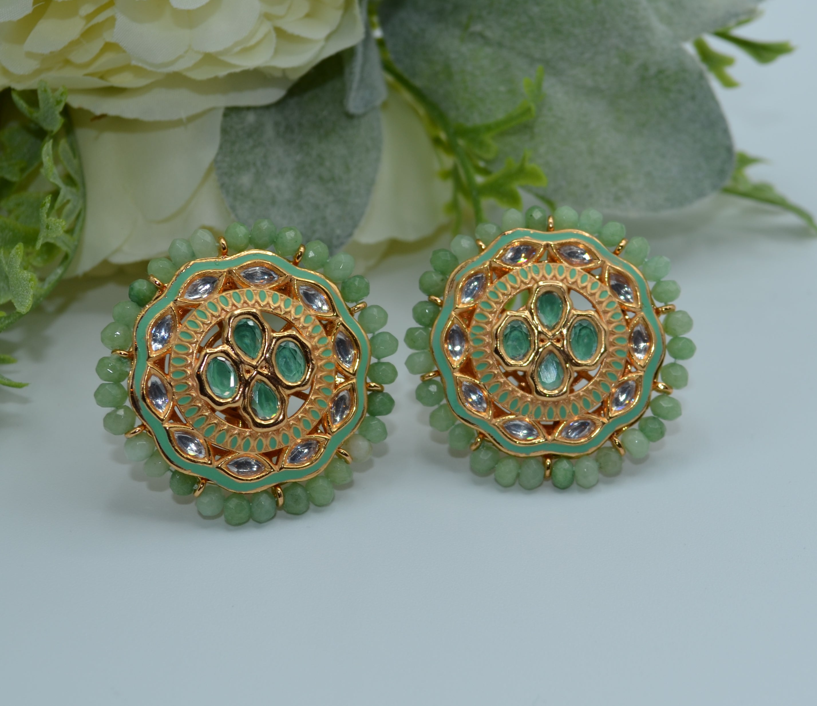 Meenakari Uncut Kundan Oversized Studs Earrings