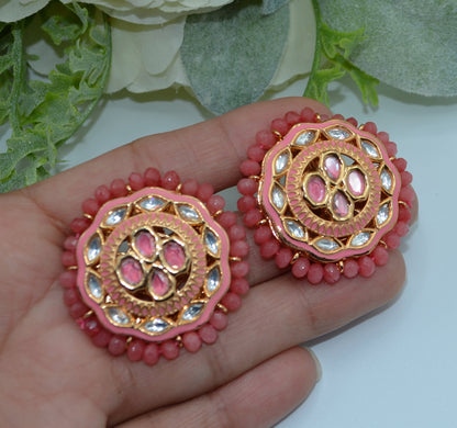 Meenakari Uncut Kundan Oversized Studs Earrings