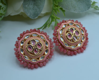 Meenakari Uncut Kundan Oversized Studs Earrings