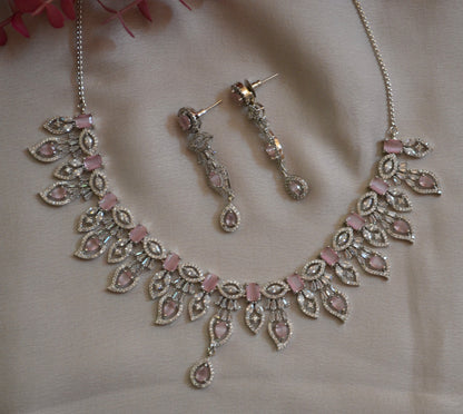 Ruhi Cz Studded Leaf Shape Necklace Set Necklaces