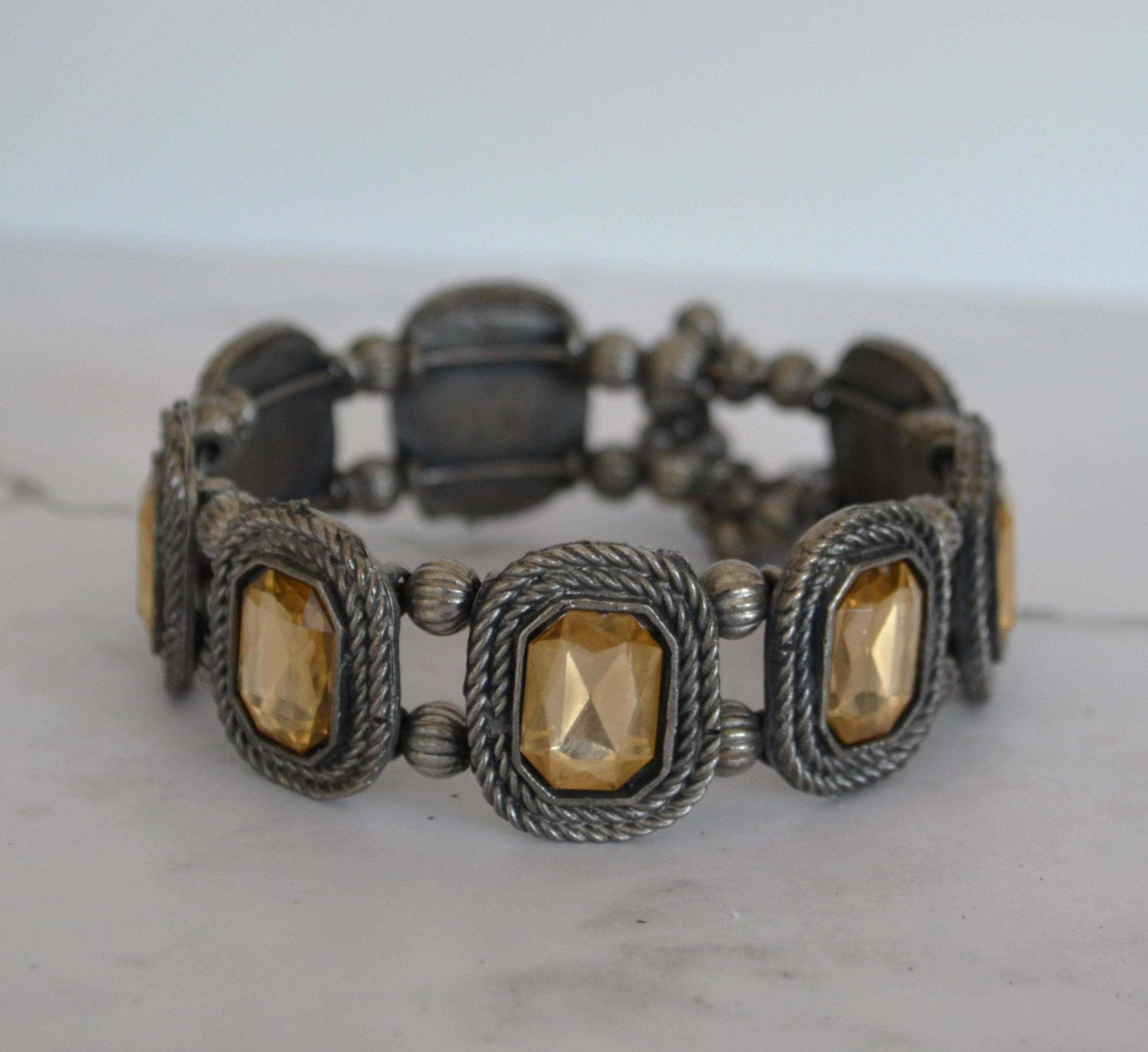 German Silver - Glass Stone Cuff Kada Champagne Bracelets