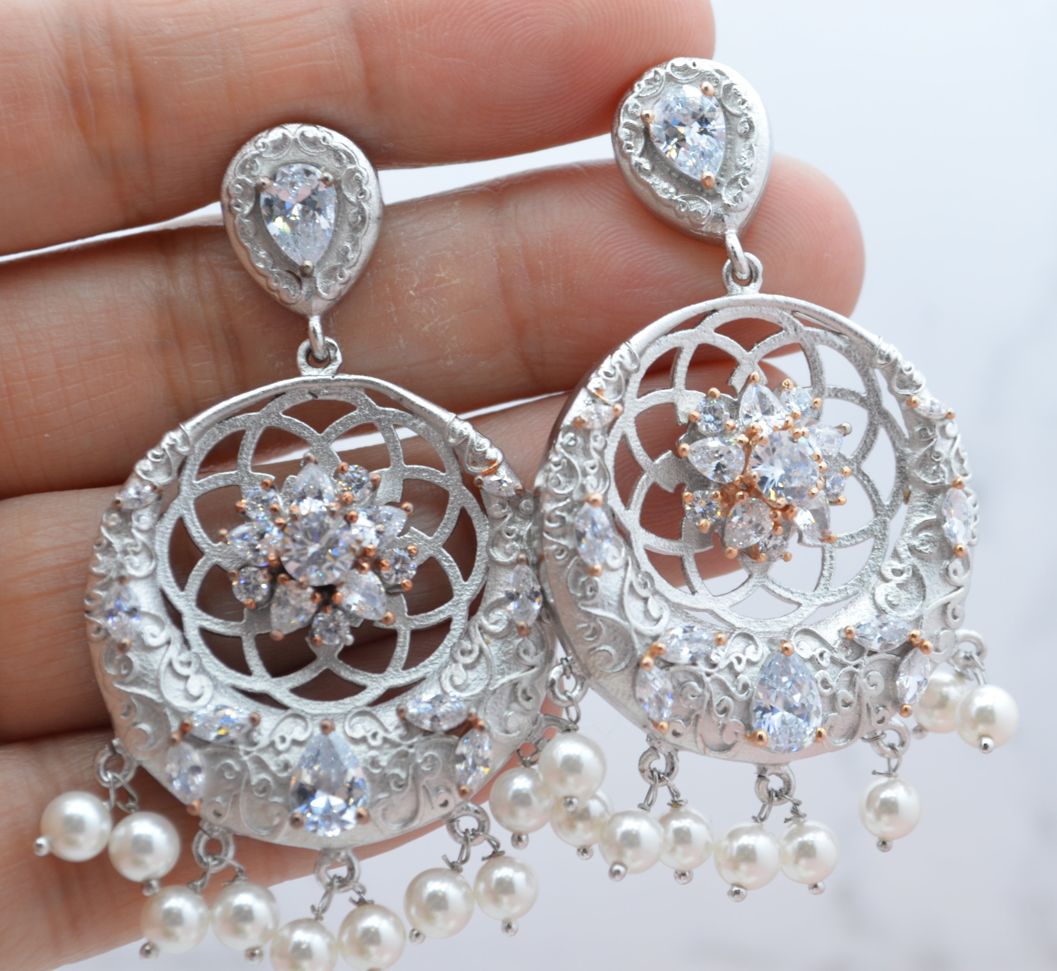 Inaya Cz Studded Flower Chandbali Earring Earrings