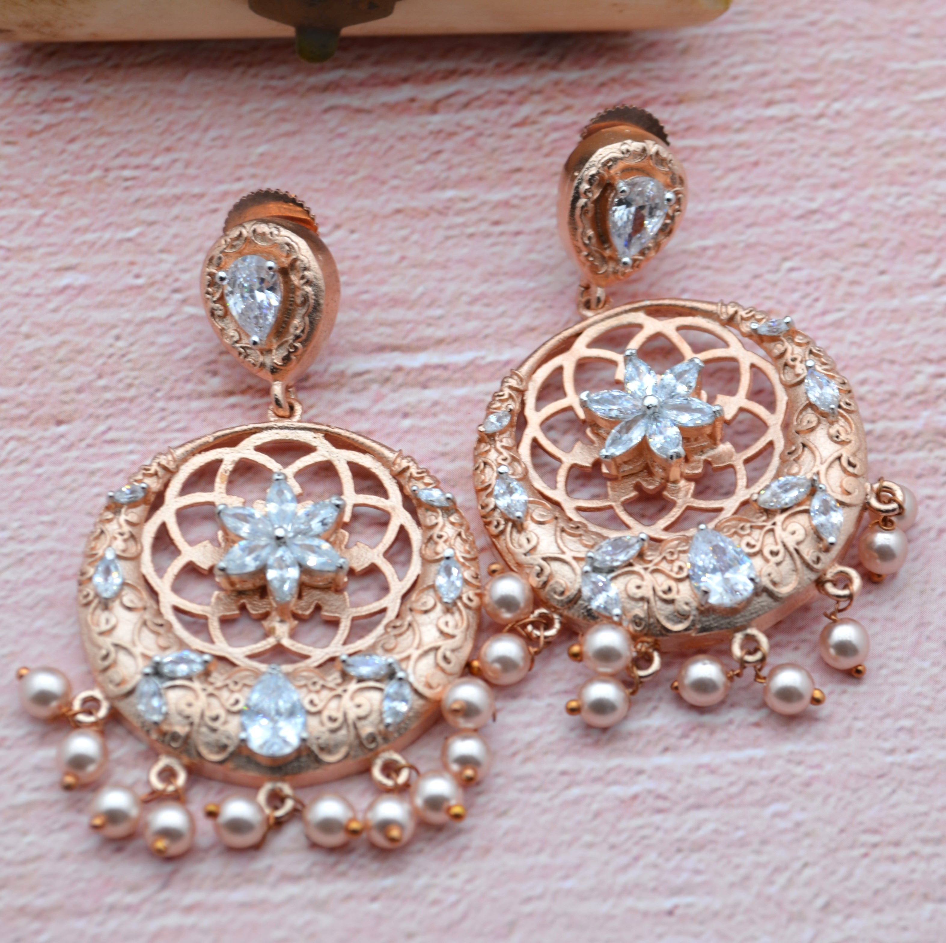 Inaya Cz Studded Flower Chandbali Earring Earrings