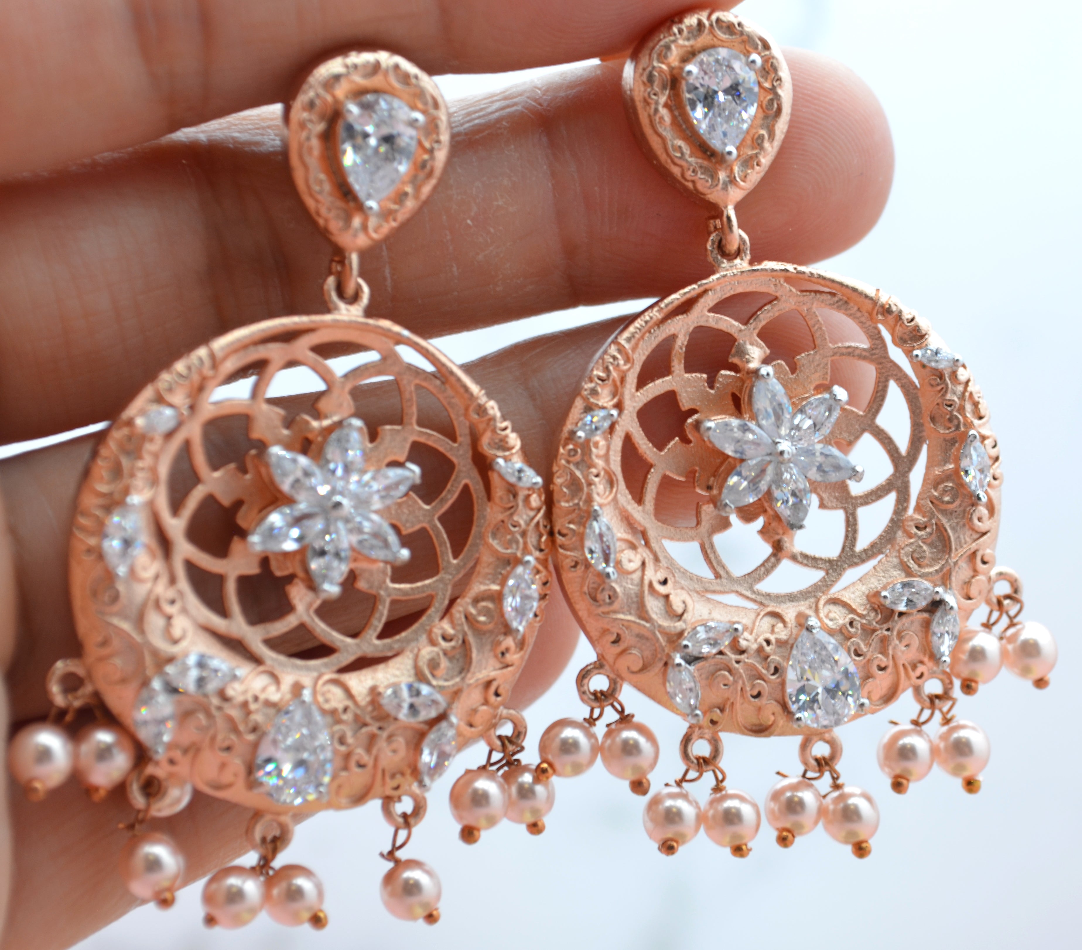 Inaya Cz Studded Flower Chandbali Earring Earrings