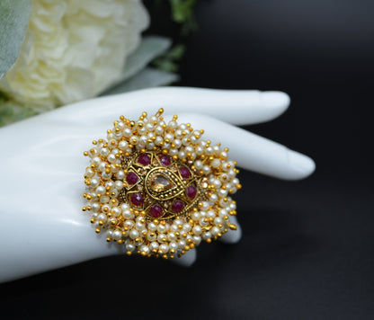 Oversized Statement Ruby Kundan Adjustable Ring Rings