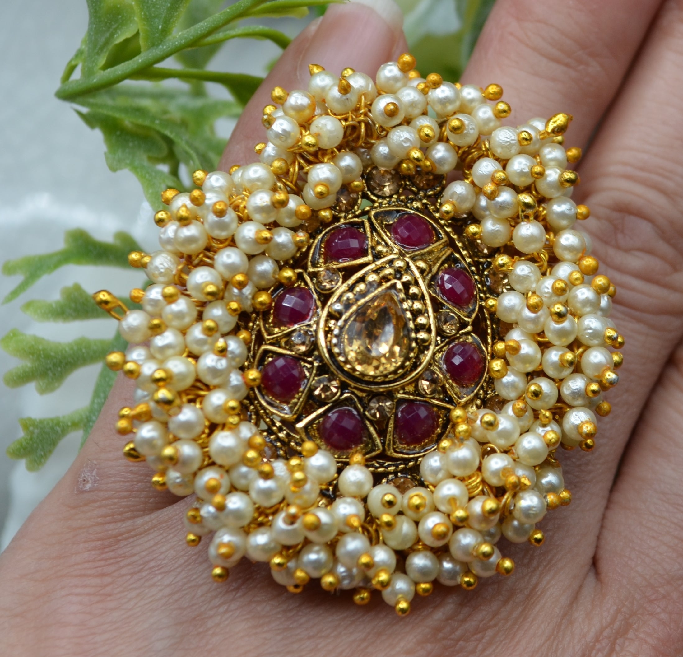 Oversized Statement Ruby Kundan Adjustable Ring Rings