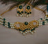 Amrapali Inspired Carved Stones Pearl Choker Set Green Necklaces