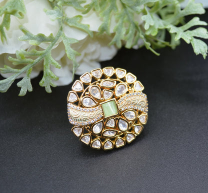 Tyaani Inspired Kundan Ring Green Rings