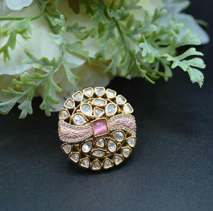 Tyaani Inspired Kundan Ring Pink Rings