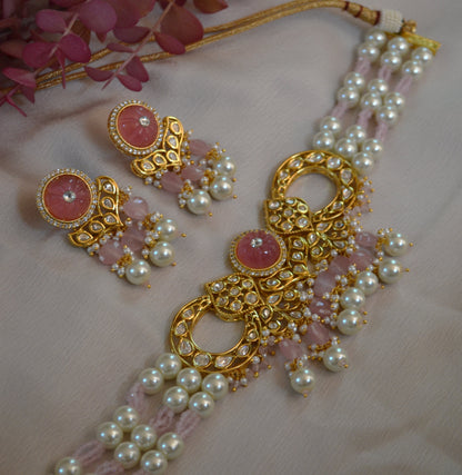 Amrapali Inspired Carved Stones Pearl Choker Set Necklaces