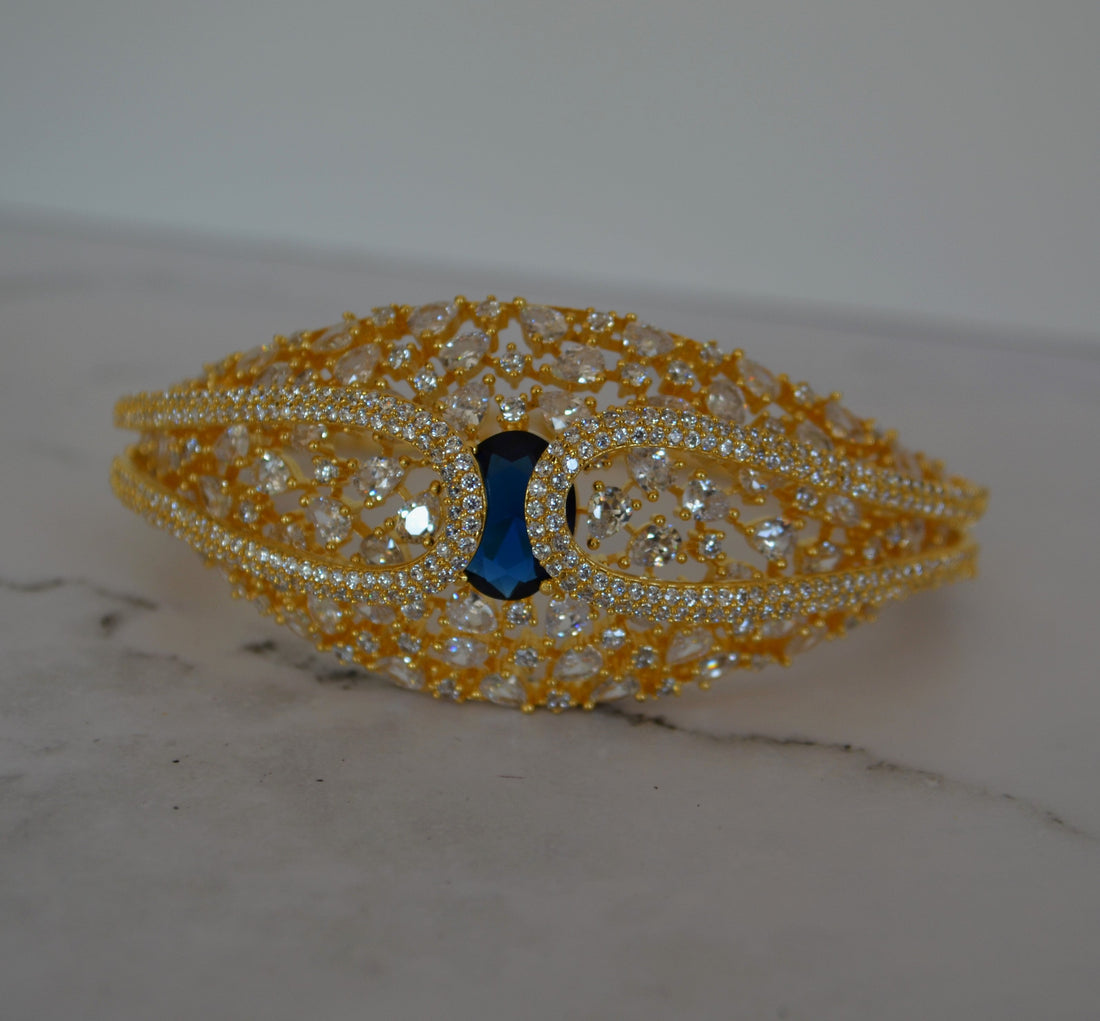 Cz Studded Uncut Diamond Openable Bracelet - Gold Finish Sapphire Bracelets