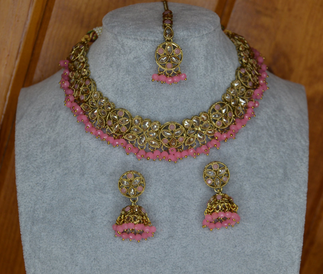 Aynoor Polki Necklace Set With Tikka Necklaces