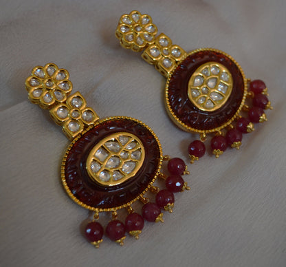 Rabia Amrapali Inspired Carved Stone Uncut Kundan Earrings